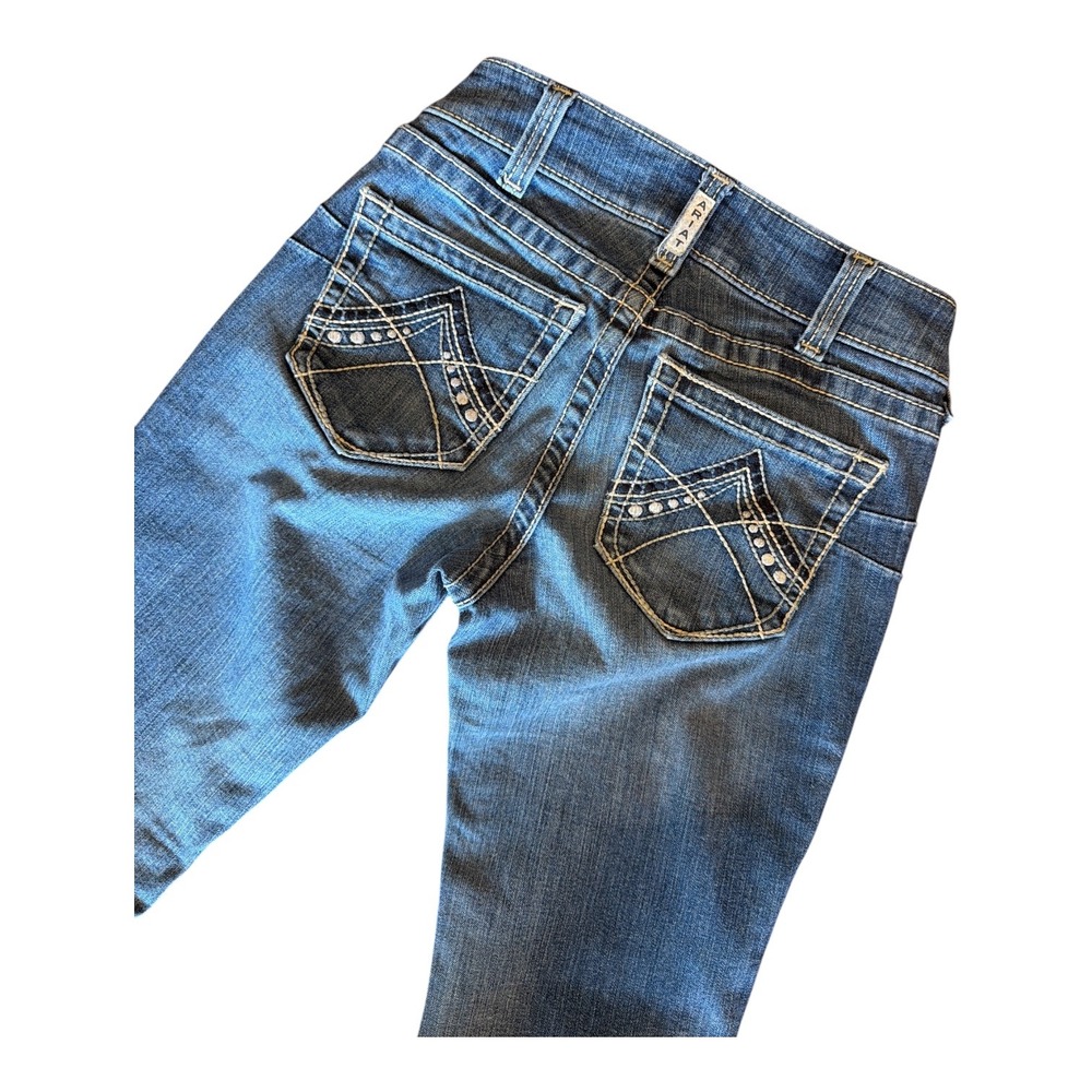Ariat REAL Denim Mid Rise Bootcut Jeans Medium Wash Studded Pockets 26L